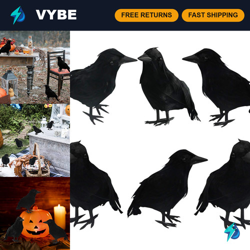 Lifelike black feathered crows - black,
